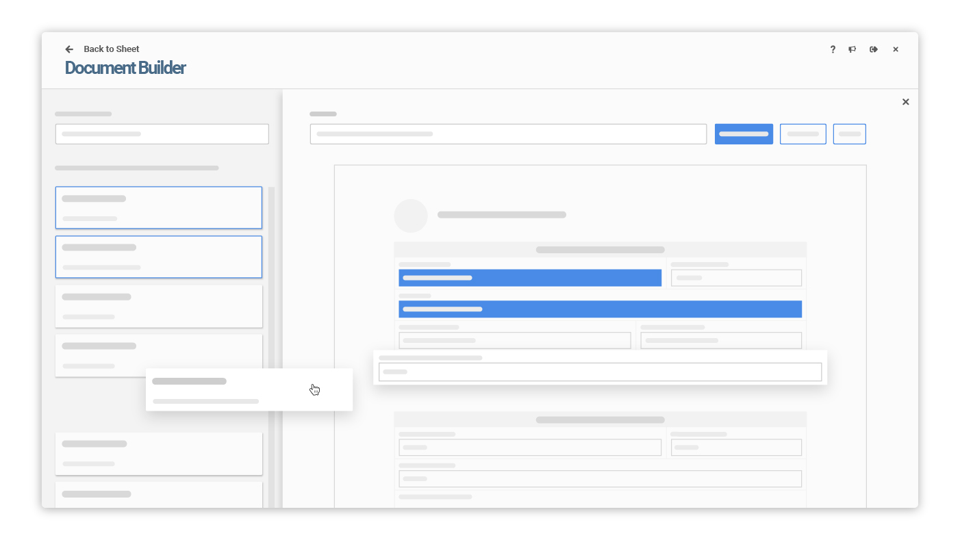 Smartsheet document builder user interface